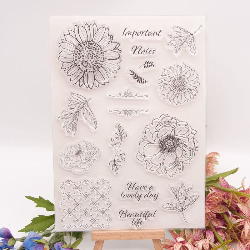 Arbuya Flowers Leaves Sunflower Peony Lovely Day Phrase Plaid Background Decorative Clear Stamp for Card Making Scrapbooking DIY - Image 4